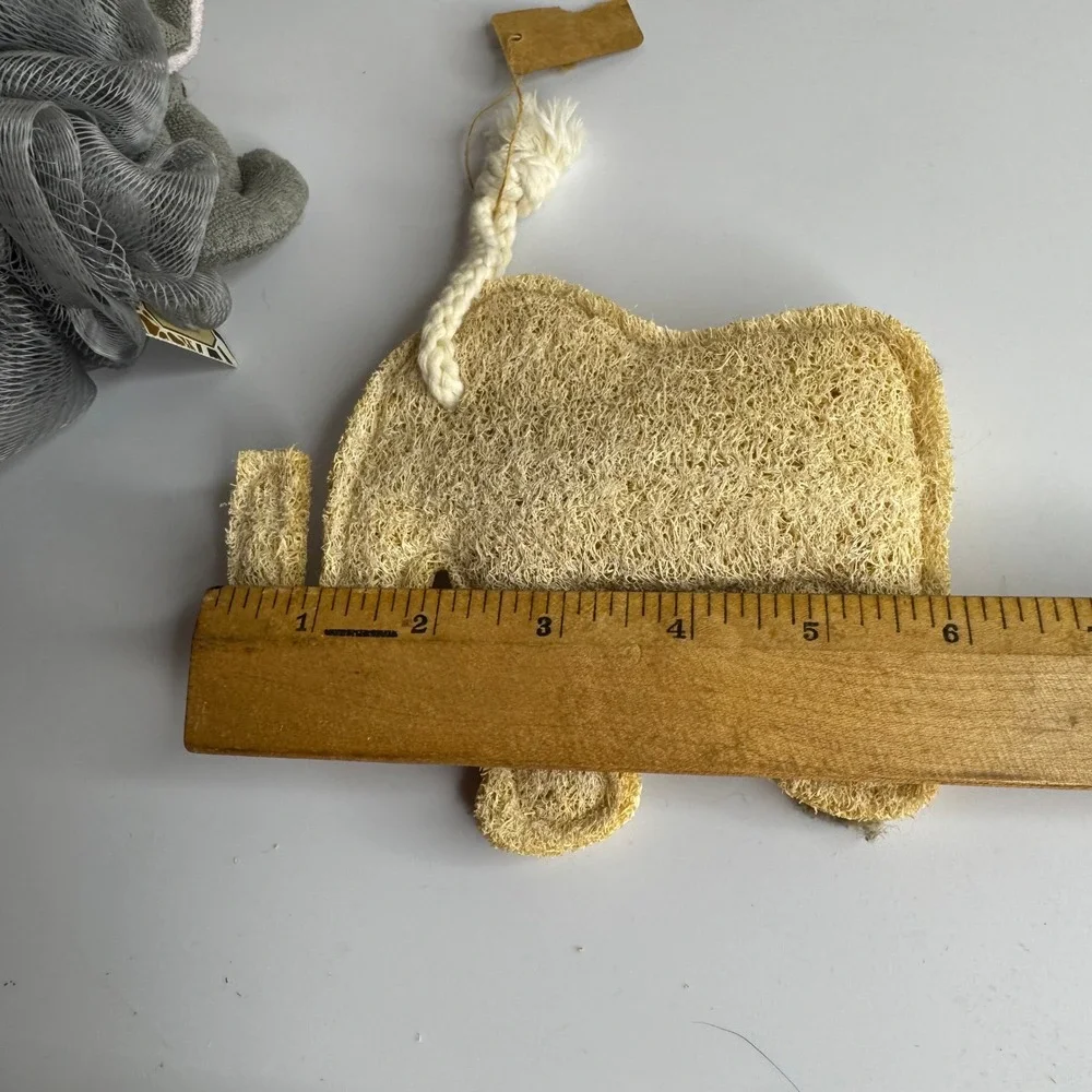 Pier 1 Imports Elephant Safari‎ Puff Sponge Loofah Bath Shower Exfoliator Set